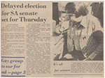 Newspaper Article, Delayed Election for SA Senate Set for Thursday, October 19, 1973