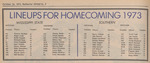 Newspaper Clipping, Lineups for Homecoming 1973