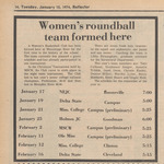 Newspaper Article, Women's Roundball Team Formed Here, January 15, 1974