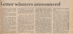 Newspaper Article, Letter Winners Announced, February 5, 1974 by The Reflector