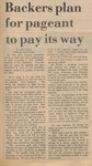 Newspaper Article, Backers Plan for Pageant to Pay Its Way, February 22, 1974