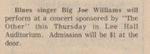 Newspaper Announcement, Blues Singer Big Joe Williams to Perform Concert, March 26, 1974