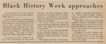 Newspaper Article, Black History Week Approaches, February 2, 1973