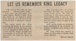Newspaper Article, Let Us Remember King Legacy, April 6, 1973 by Mercury Morris