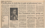 Newspaper Article, Priscilla Plans to Study Law in Spite of Phenomenal Voice, September 1, 1972