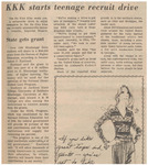 Newspaper Article, KKK Starts Teenage Recruit Drive, September 12, 1972