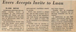 Newspaper Article, Evers Accepts Invite to Luau, September 21, 1971