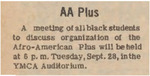 Newspaper Announcement, AA Plus, September 28, 1971