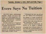 Newspaper Article, Evers Says No Tuition, October 5, 1971