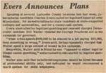 Newspaper Article, Evers Announces Plans, October 12, 1971