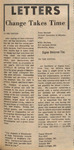 Newspaper Article, Letters: Change Takes Time, October 15, 1971