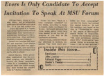 Newspaper Article, Evers is Only Candidate to Accept Invitation to Speak at MSU Forum, October 22, 1971 by The Reflector