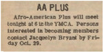 Newspaper Announcement, AA Plus To Meet, October 26, 1971