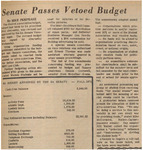Newspaper Article, Senate Passes Vetoed Budget, November 12, 1971