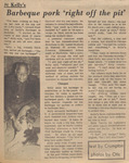 Newspaper Article, At Kelly's: Barbeque Pork 