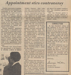 Newspaper Article, Appointment Stirs Controversy, February 8, 1972 by The Reflector