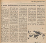 Newspaper Article, Staff Column: A Better Understanding is Needed to Eliminated Prejudices, April 21, 1972