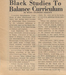 Newspaper Article, Black Studies to Balance Curriculum, September 12, 1969