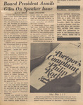 Newspaper Article, Board President Assails Giles On Speaker Issue, March 20, 1970