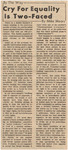 Newspaper Article, Cry For Equality is Two-Faced, September 17, 1968