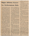 Newspaper Article, Negro Athletes Known For Performances Only, March 26, 1968