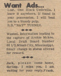 Newspaper article, Want Ads…, April 1, 1968