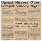 Newspaper Article, Unrest Hovers Over Campus Sunday Night, April 9, 1968