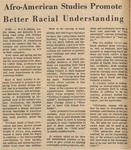 Newspaper article, Afro-American Studies Promoto Better Racial Understanding, October 8, 1968 by The Reflector