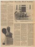 Newspaper article, 'Stereotyped Role'Describes Black Students, May 6, 1969 by J. Taylor