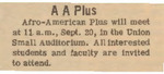 Newspaper advertisement, AA Plus, September 16, 1969
