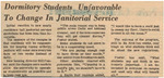 Newspaper article, Dormitory Students Unfavorable to Change in Janitorial Service, September 19, 1969