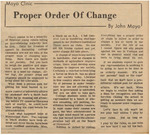 Proper Order of Change, John Mayo, September 19, 1969