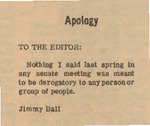 Newspaper article, Apology, October 7, 1969