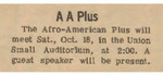 Newspaper article, AA Plus, October 17, 1969