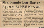 Newspaper article, Mrs. Fannie Lou Hamer Appears at MSU Nov. 24, November 21, 1969 by The Reflector
