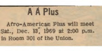Newspaper advertisement, AA Plus, December 12, 1969 by The Reflector