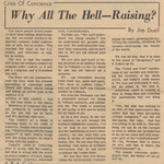 Newspaper article, Why All The Hell-Raising? September 16, 1969 by Jim Duell