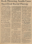 Newspaper article, Rock Throwing, Insults Cause Short Lived Racial Flare Up, September 26, 1969