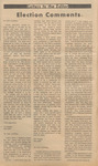 Newspaper article, Election Comments, April 10, 1970 by The Reflector