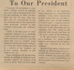 Newspaper article, To Our President,  April 24, 1970