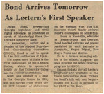 Newspaper article, Bond Arrives Tomorrow As Lectern's First Speaker, October 2, 1070 by The Reflector