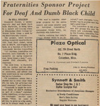 Newspaper article, Fraternities Sponsor Project For Deaf And Dumb Black Child, November 13, 1970