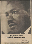 Newspaper photograph and advertisement, No Man Is Free Until All Men Are Free, February 9, 1970 by The Reflector