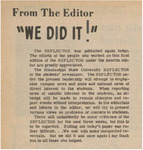Newspaper article, We Did It!, March 12, 1971 by The Reflector