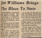 Newspaper article, Joe Williams Brings The Blues To State, April 6, 1971