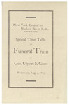 New York Central and Hudson River R. R. Special Time Table for Funeral Train of Gen. Ulysses S. Grant on Wednesday, Aug. 5, 1885